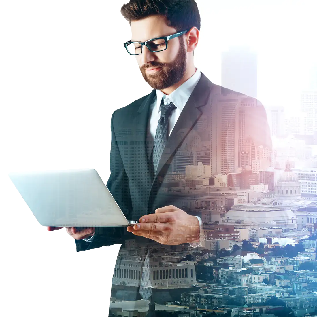 Amtenaar met laptop Goede WiFi netwerken zijn essentieel voor overheidsinstellingen zoals gemeentehuizen